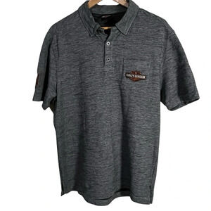 Harley Davidson Polo Shirt Gray Short Sleeve Men’s Size M/L Logo Official